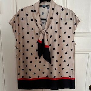 Eva Franco Silk Black Polka Dot Blouse with Red Accents